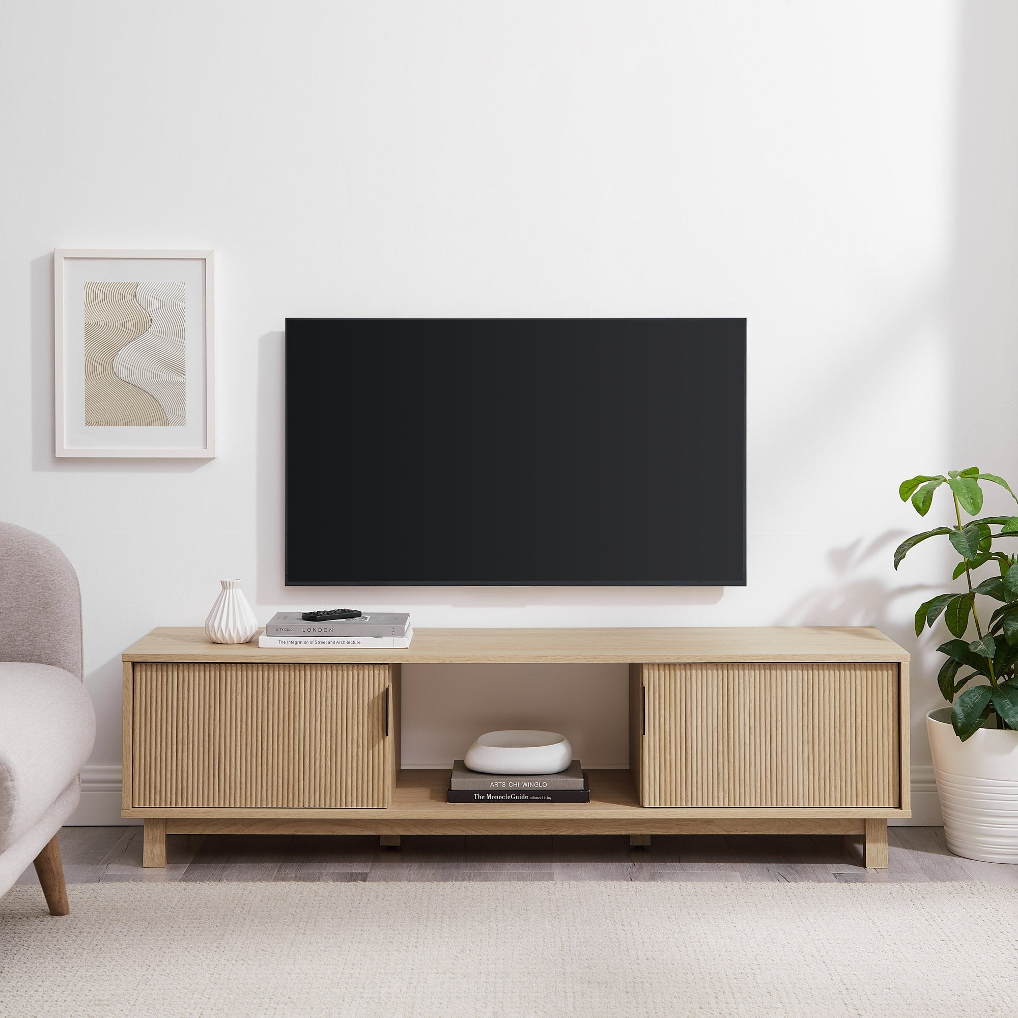 Product image for Arundo Mid-Century Modern Scandinavian 2-Door Reeded TV Stand