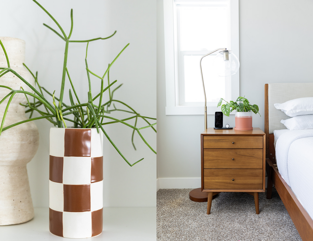 floral vase and greenery for a bedroom