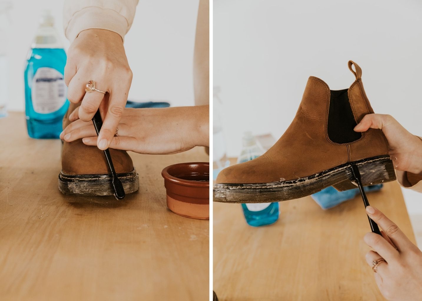 easy way to clean leather shoes using household items