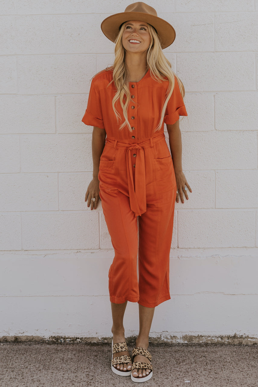 red button up jumpsuit