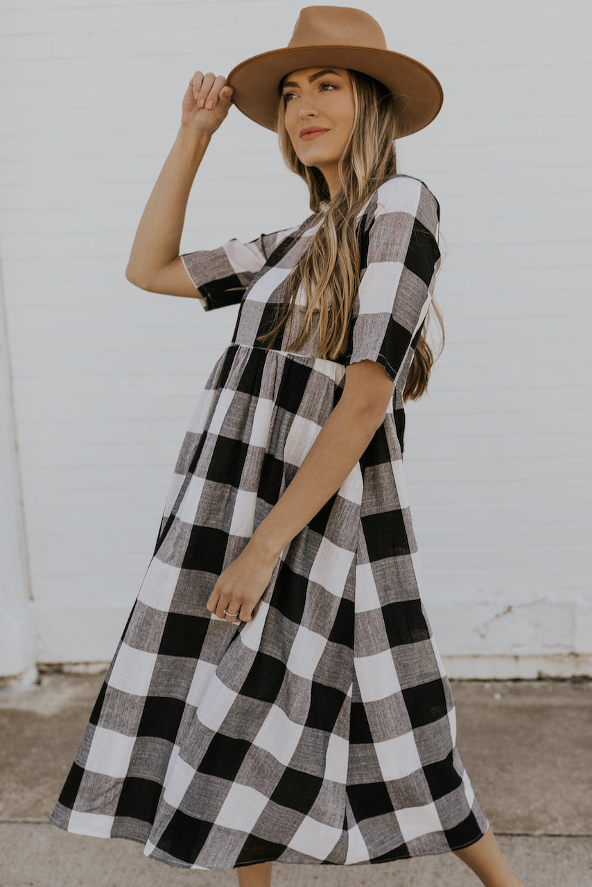 plaid dress black and white