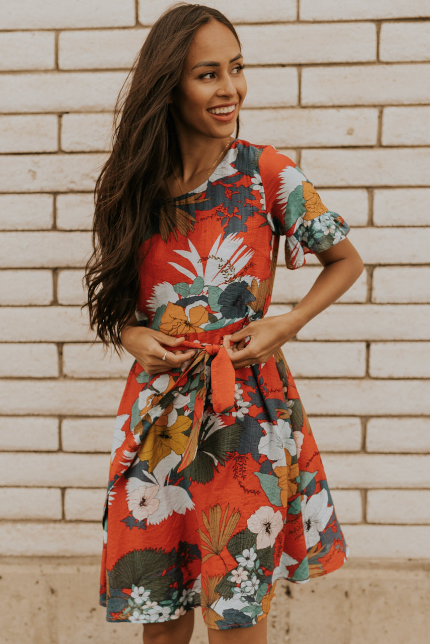 modest floral dress with sleeves