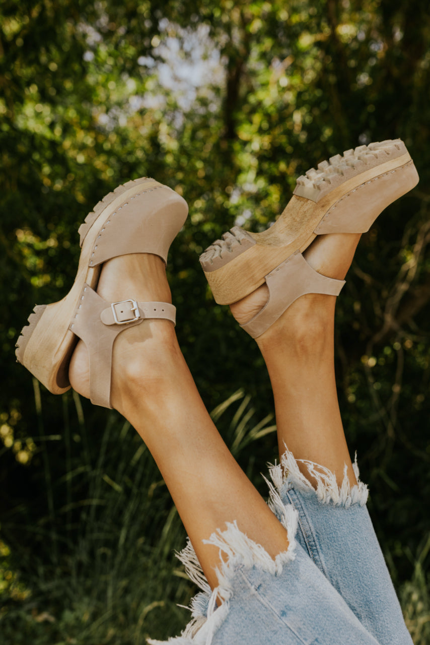 brown leather clog heels