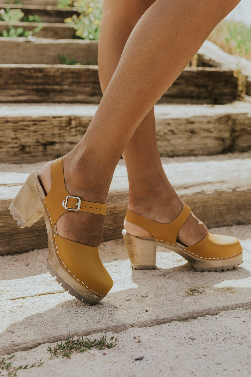 mustard yellow clogs