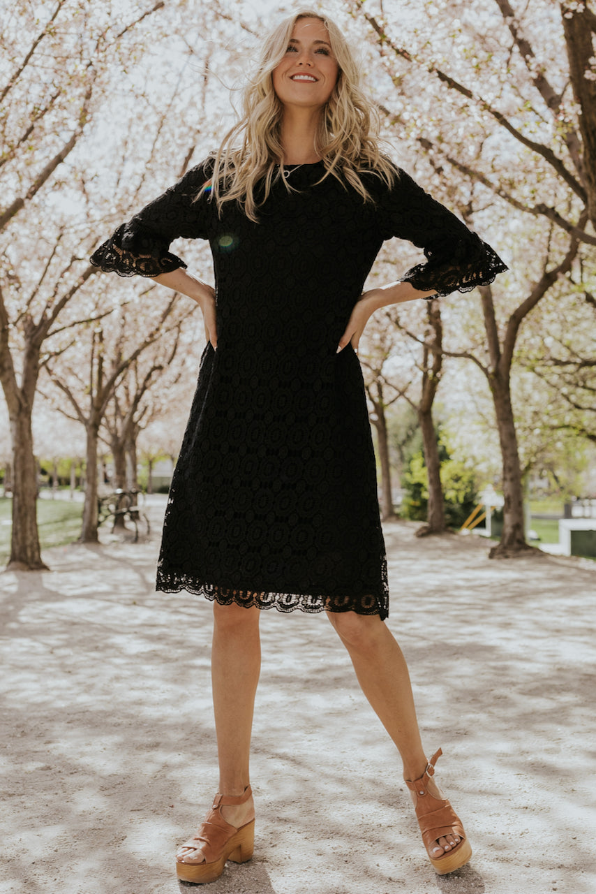 black lace midi dress