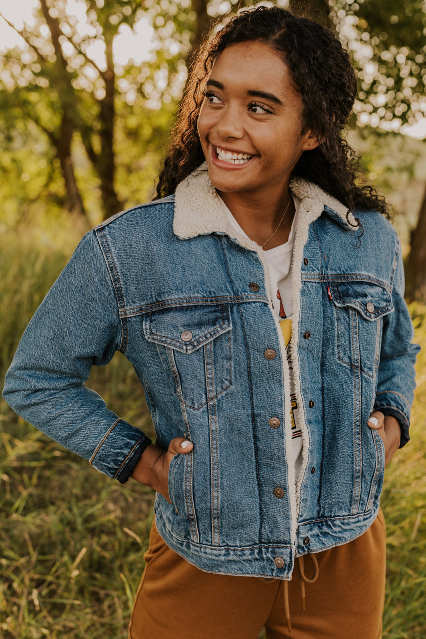 sherpa lined denim jacket womens