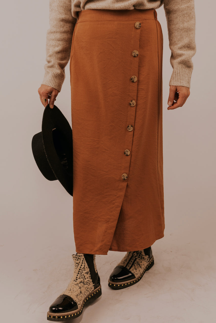 tan button skirt