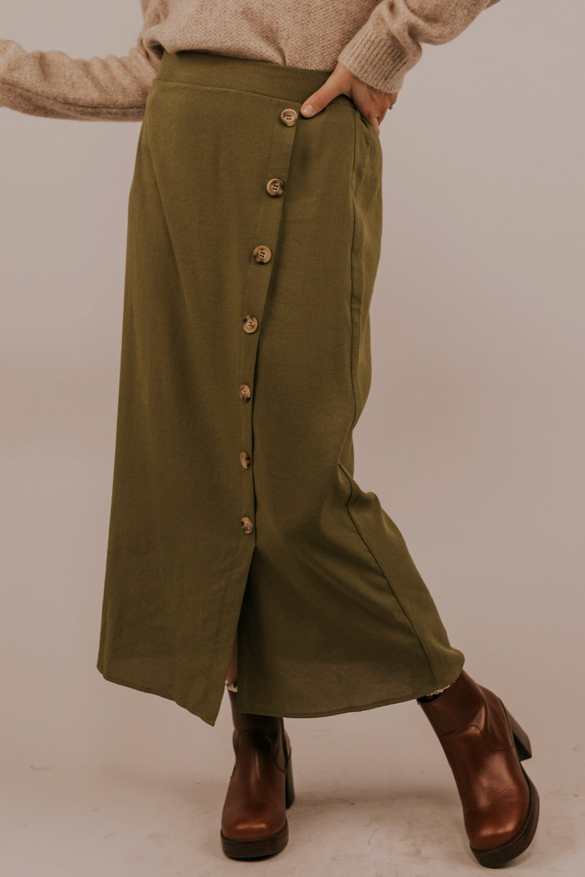 green button skirt
