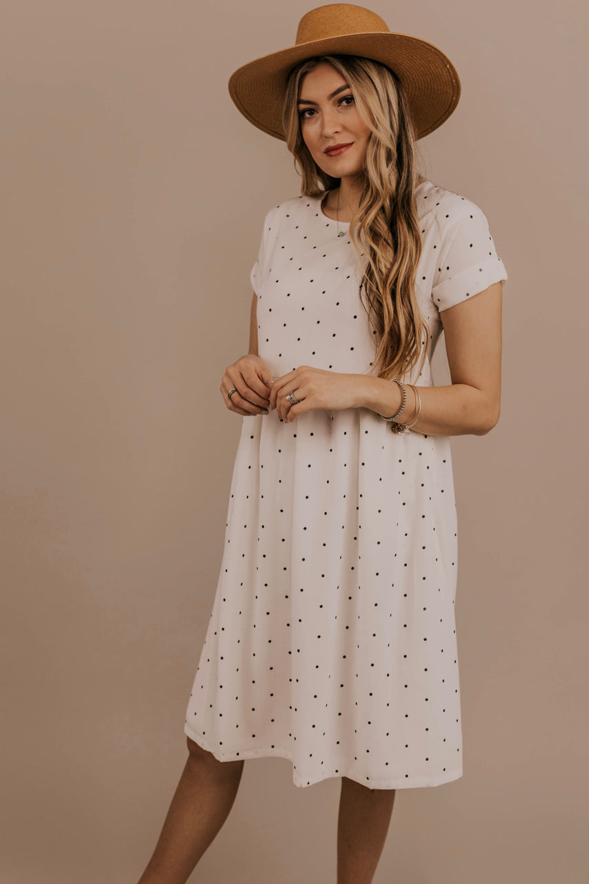 white long polka dot dress