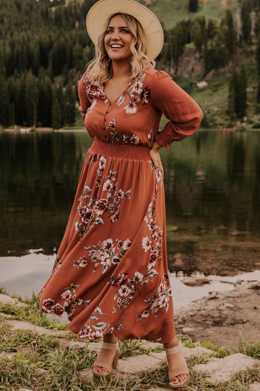 long sleeve rust maxi dress