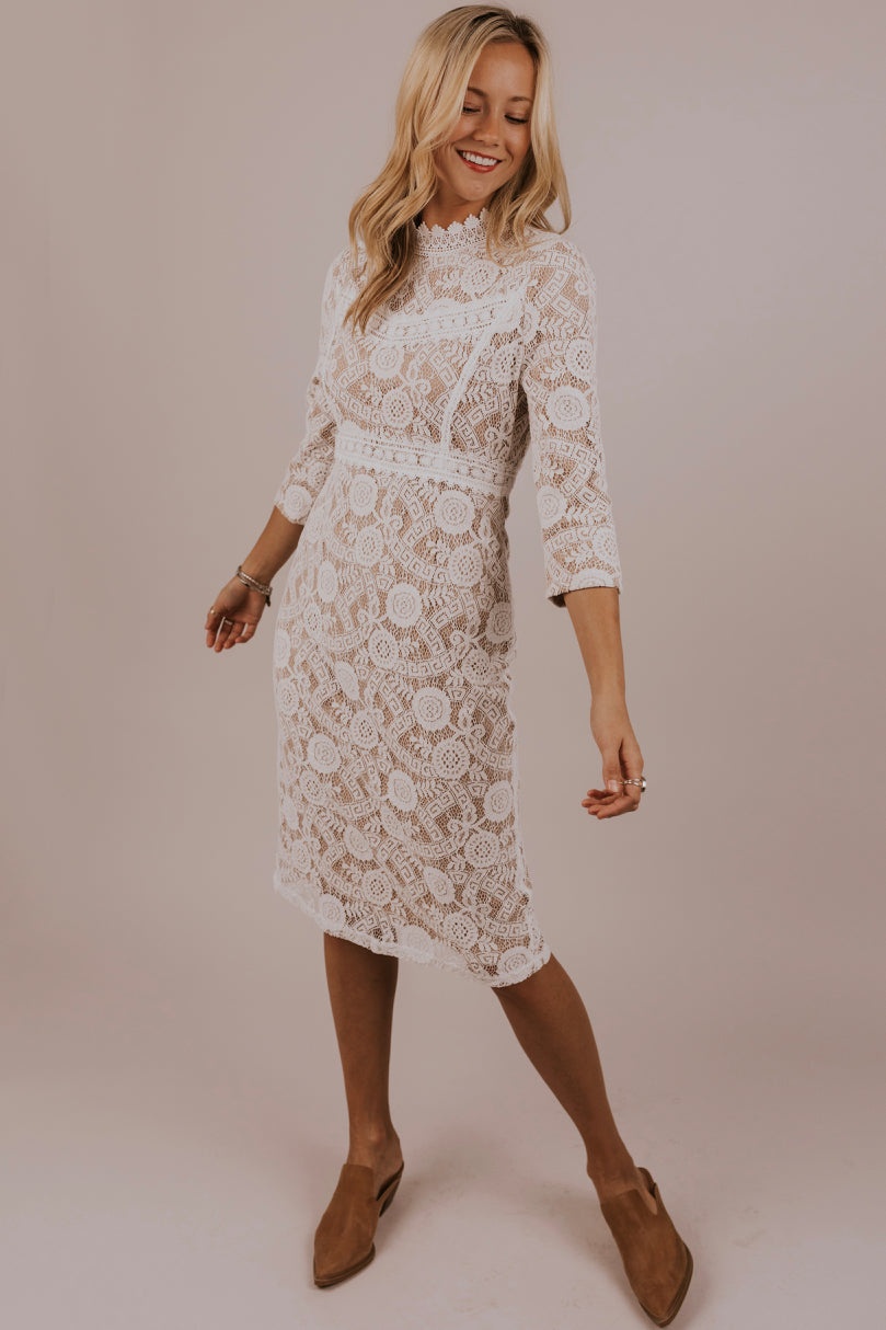 Formal Lace Dress - White Lace Modest 