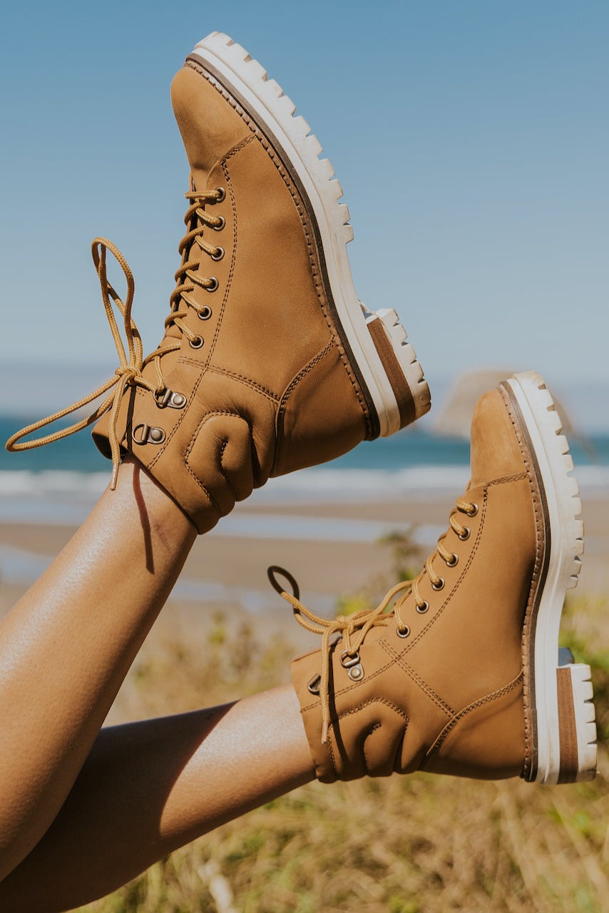 Tan Leather Combat Boots - Women's 