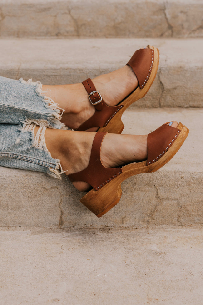 Leather Clogs - Peep Toe Heels | ROOLEE