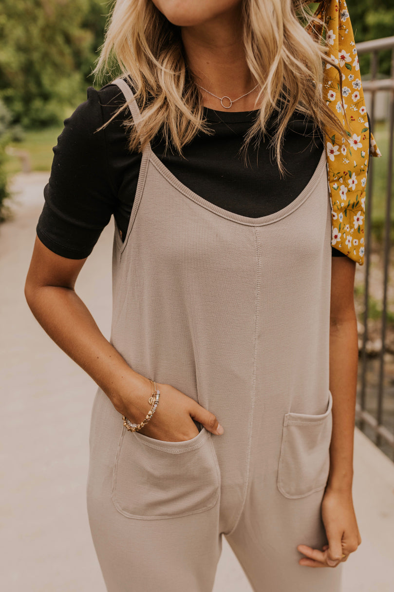 grey jumpsuit outfit