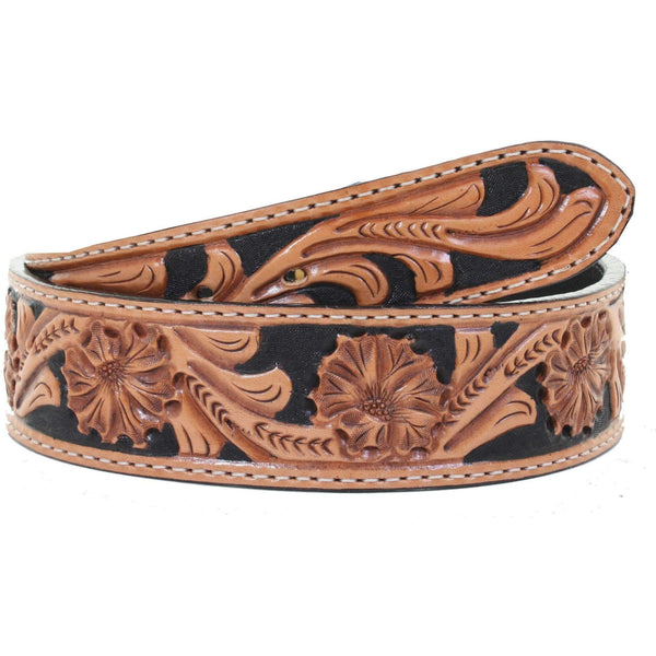 B027 - FAST SHIP Floral Tooled Tapered Belt - Double J Saddlery