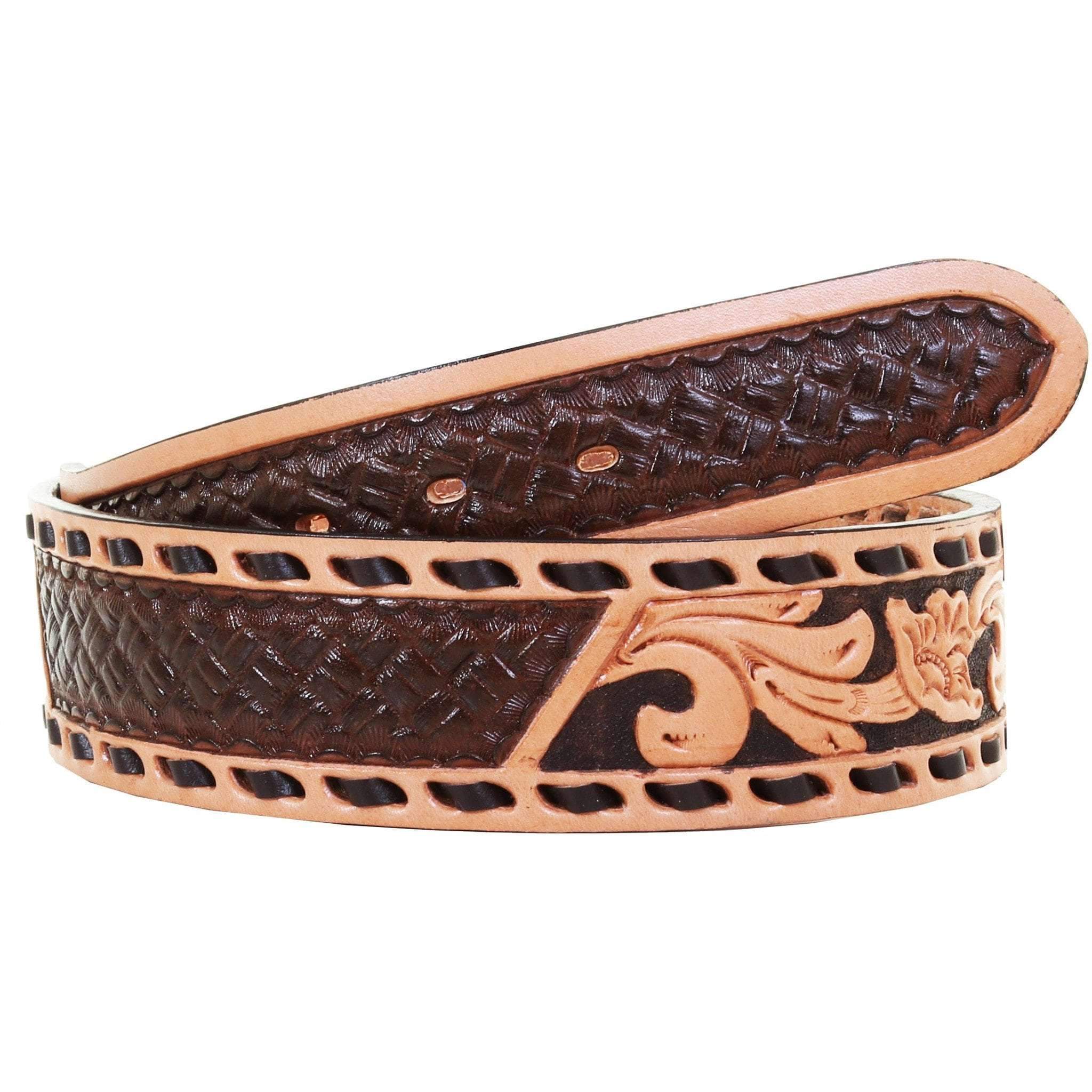 B1024 - Floral Tooled Buckstitch Belt - Double J Saddlery