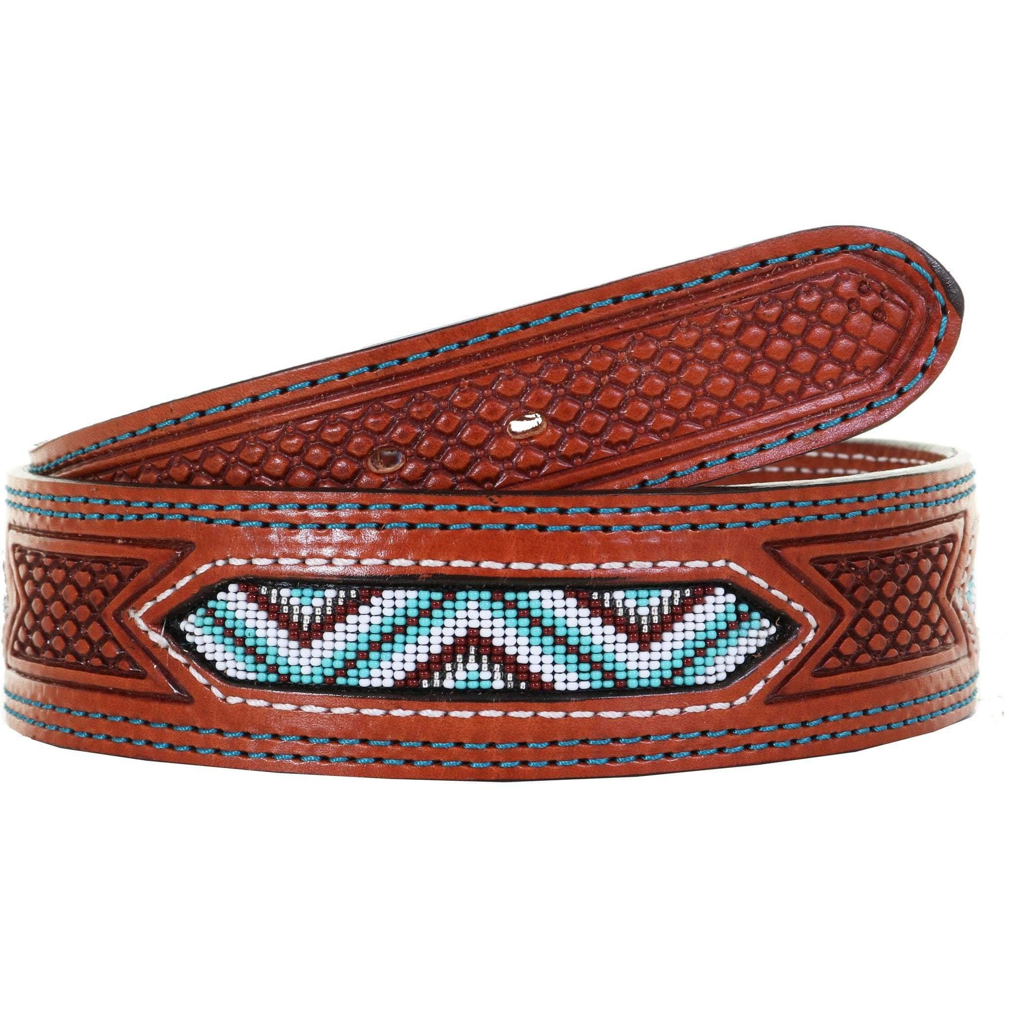 beaded inlay leather belt