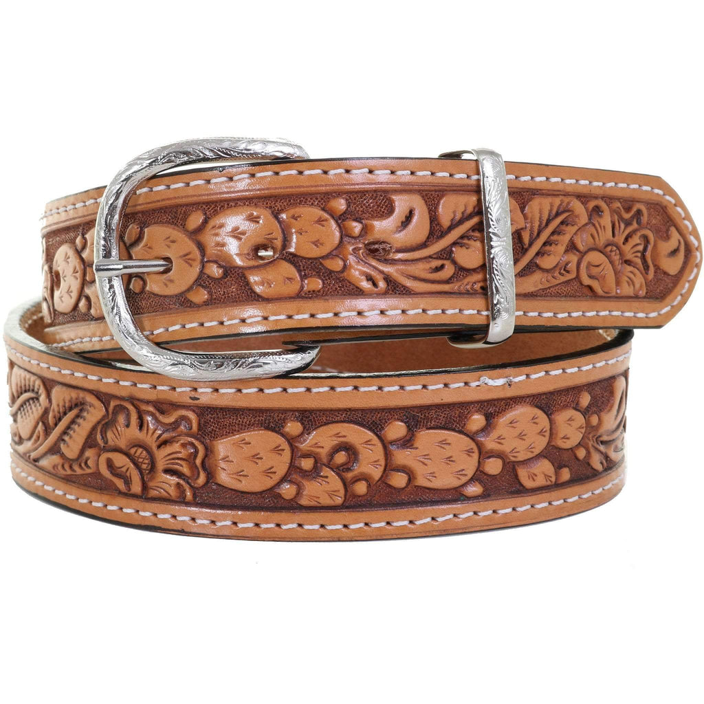 B1057 - Natural Floral/Cactus Tooled Belt – Double J Saddlery