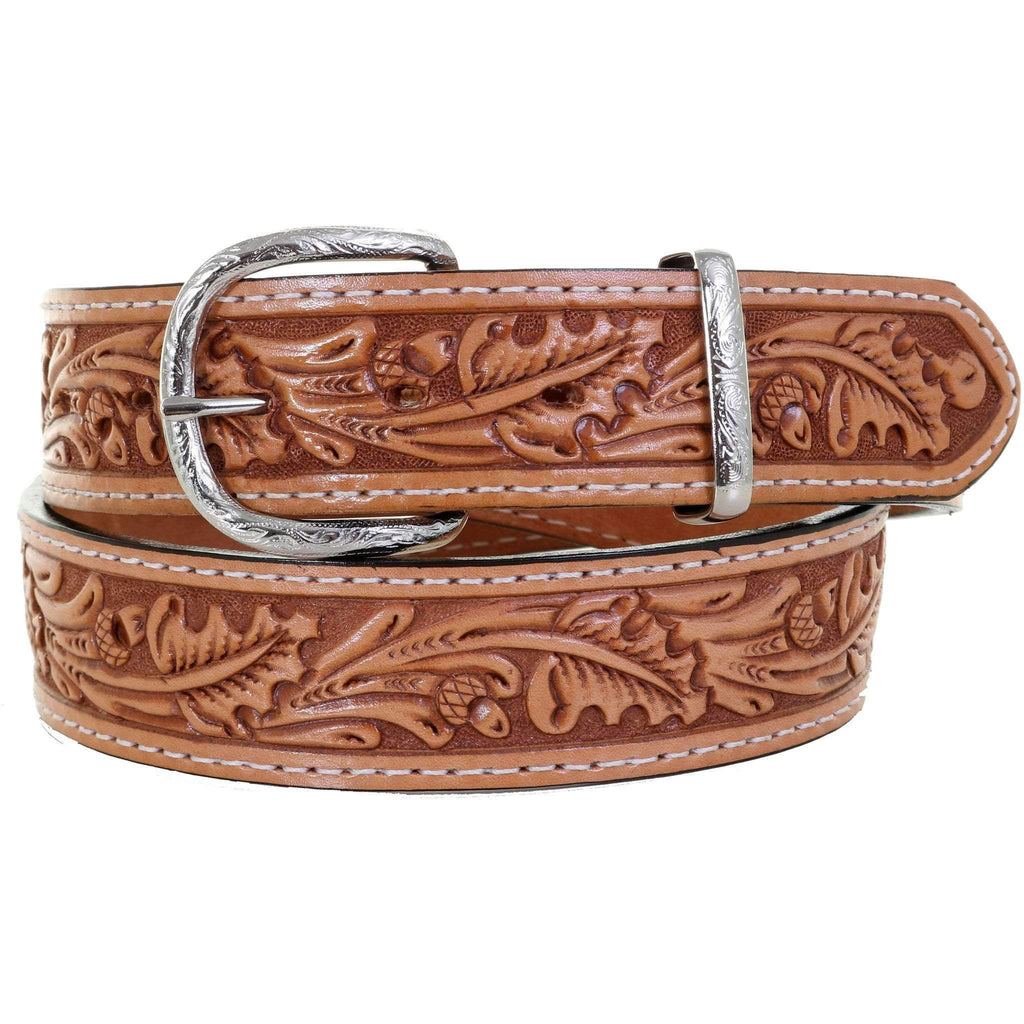 B1058 - Natural Acorn/Oak Leaf Tooled Belt – Double J Saddlery