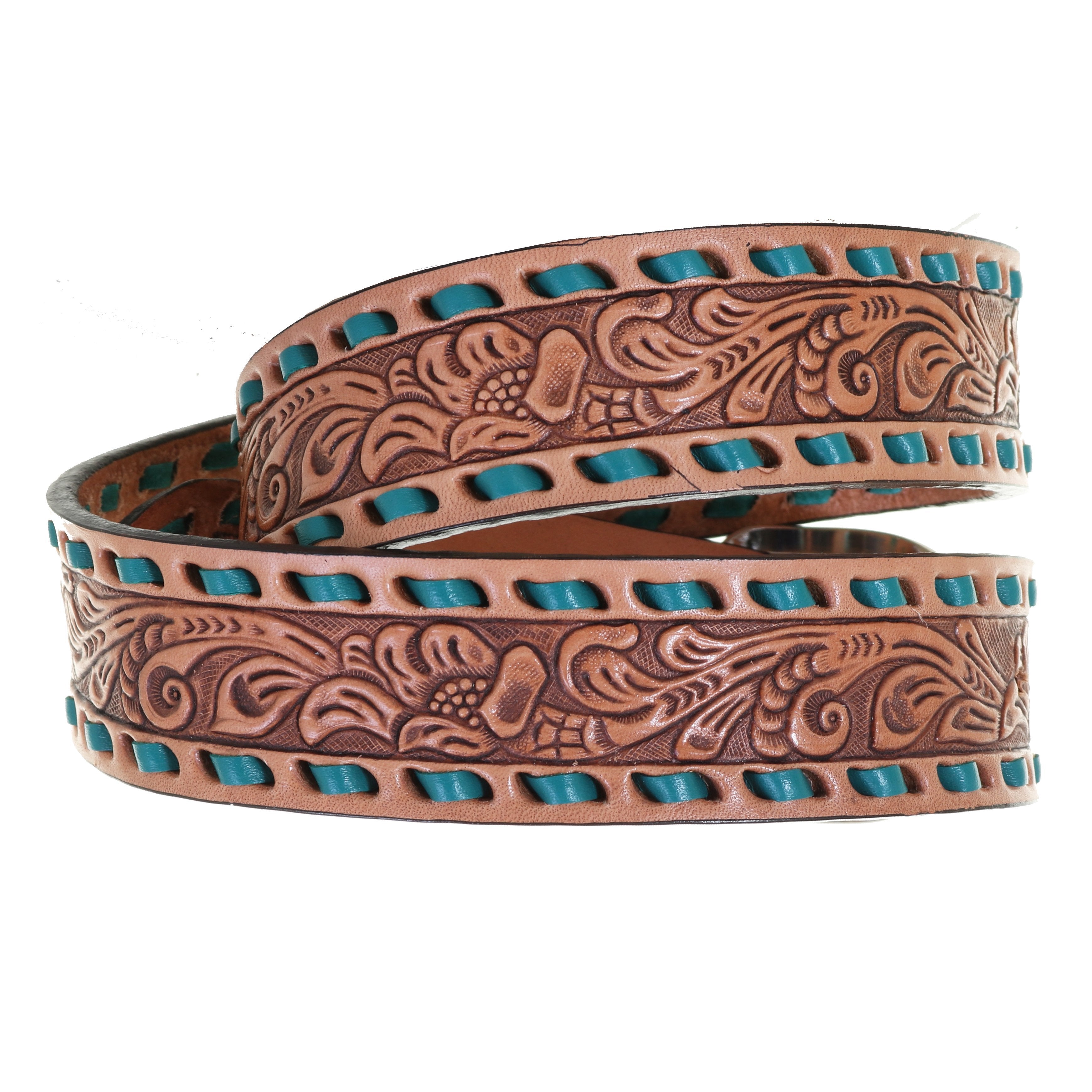 B1093 - FAST SHIP Natural Floral Tooled Belt with Initials – Double J ...