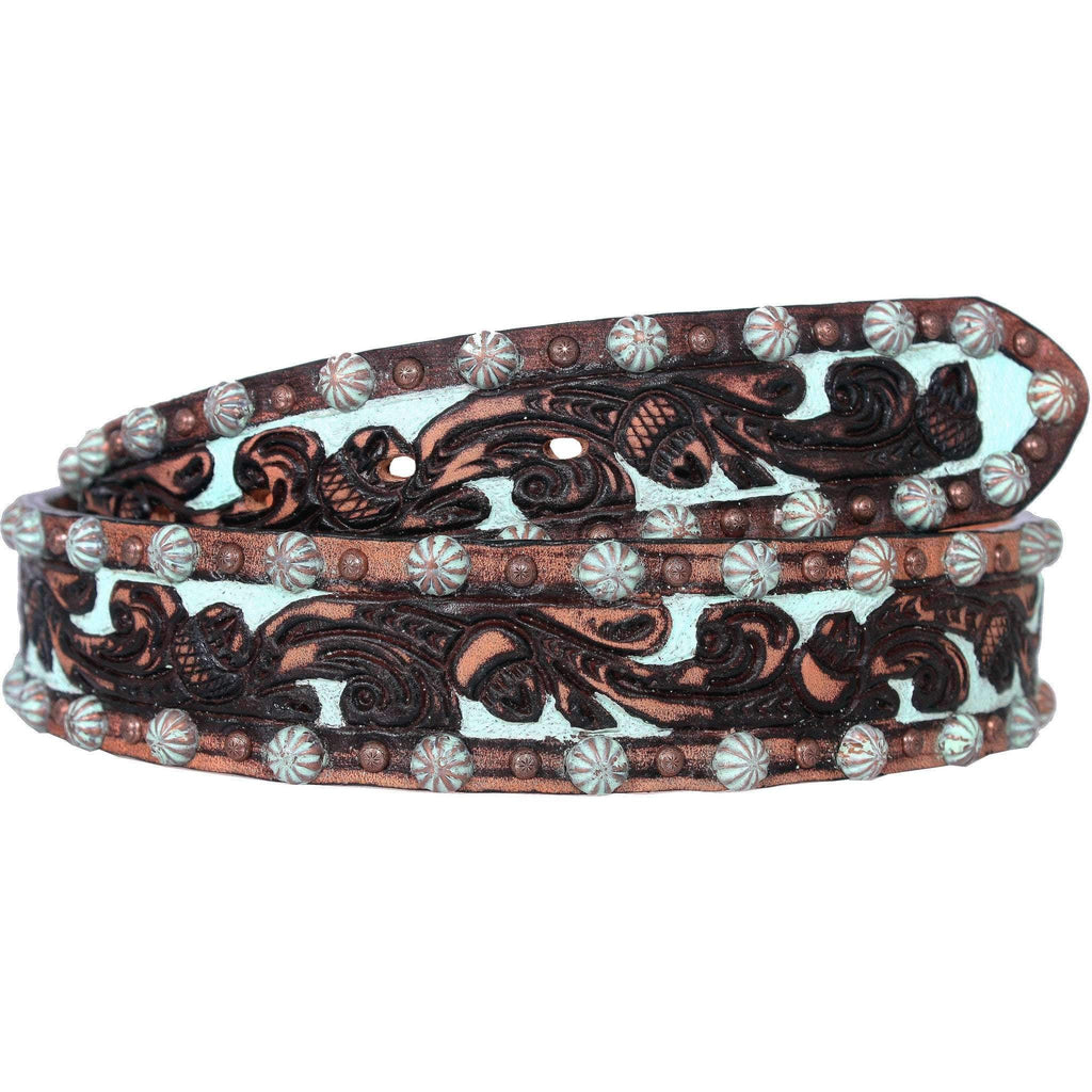 B249A - Brown Vintage Tooled Belt - Double J Saddlery