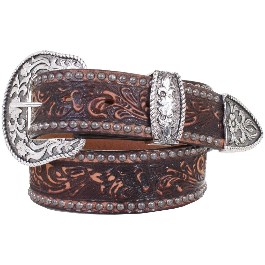 B271 - Vintage Distressed Floral Tooled Belt - Double J Saddlery