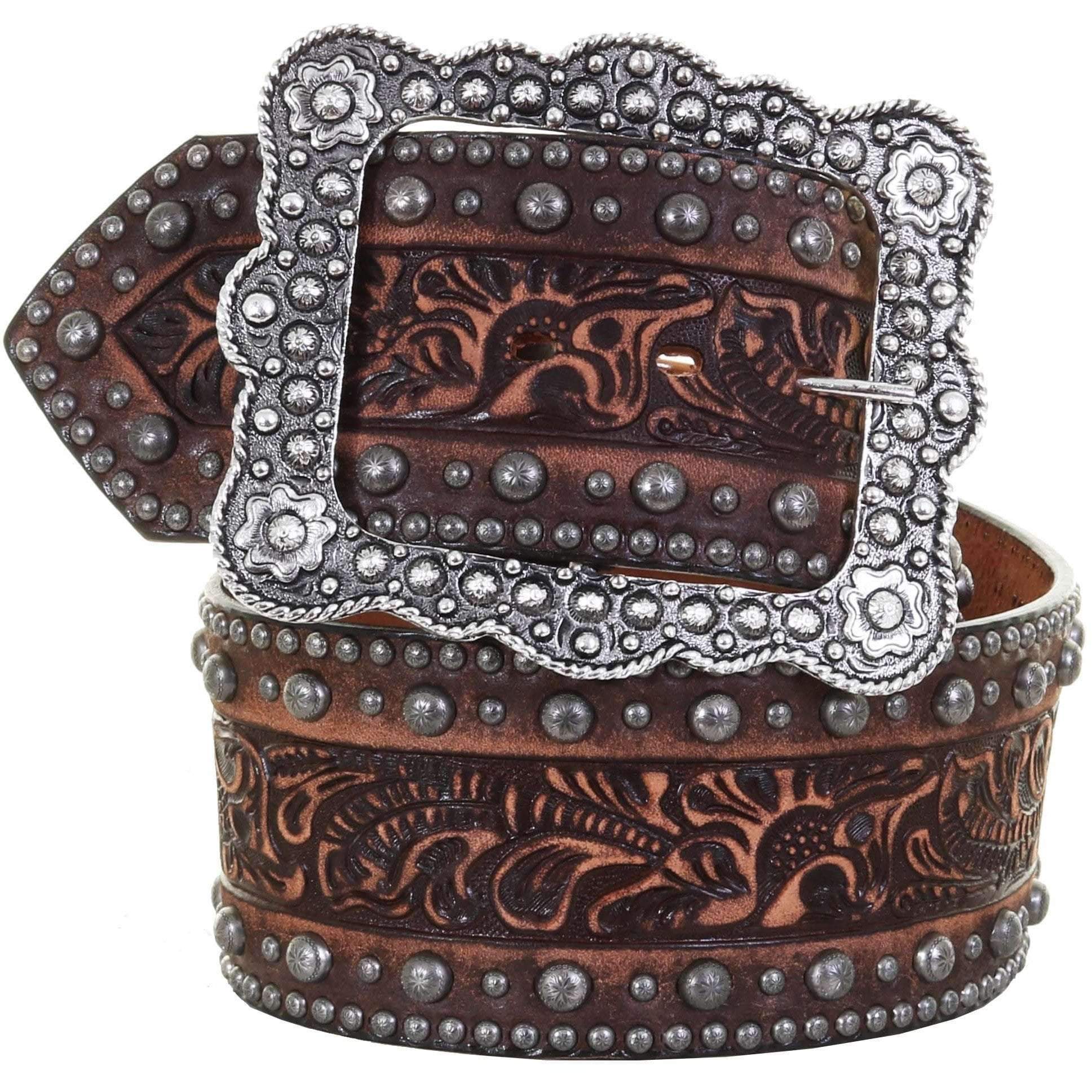 B706 - Red Floral Studded Belt - Double J Saddlery 46