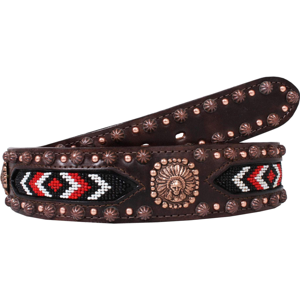 B770 - Brown Vintage Beaded Belt - Double J Saddlery