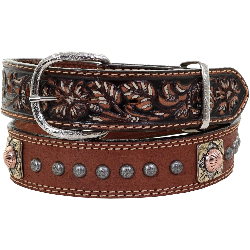 B994AC - Brown Rough Out Tooled Belt - Double J Saddlery