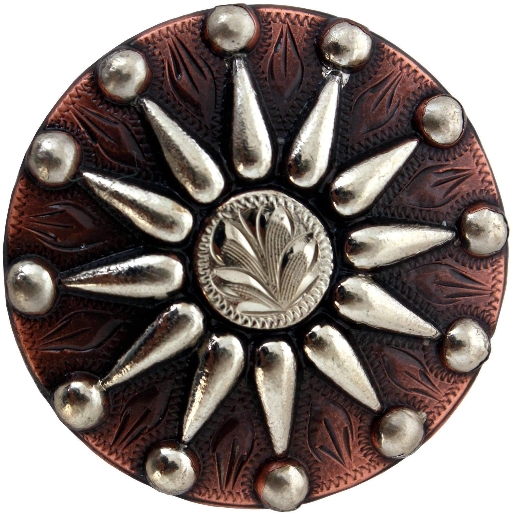 Square Berry Conchos 1-1/2 Antiqued Copper Square W-Screws ⋆ Hill Saddlery