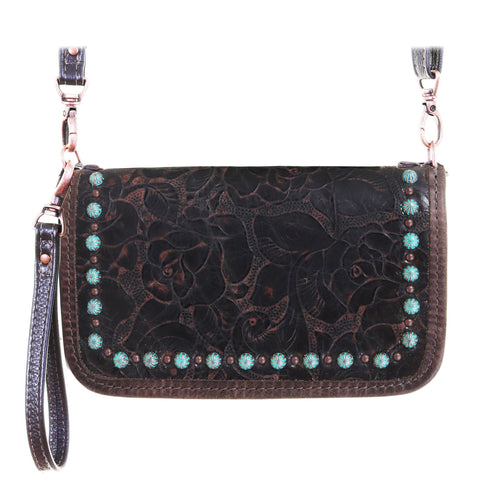 Hand Painted Feather-Themed Leather Sling Bag from India