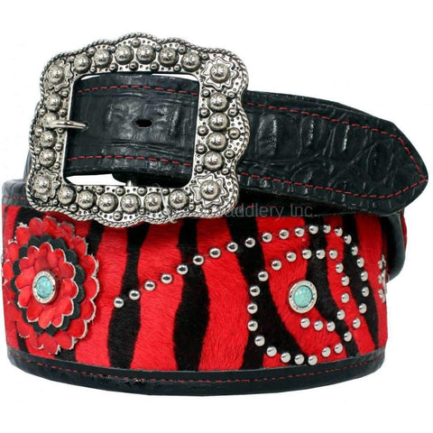 B.B. Simon Skull Studded Pony Hair Belt