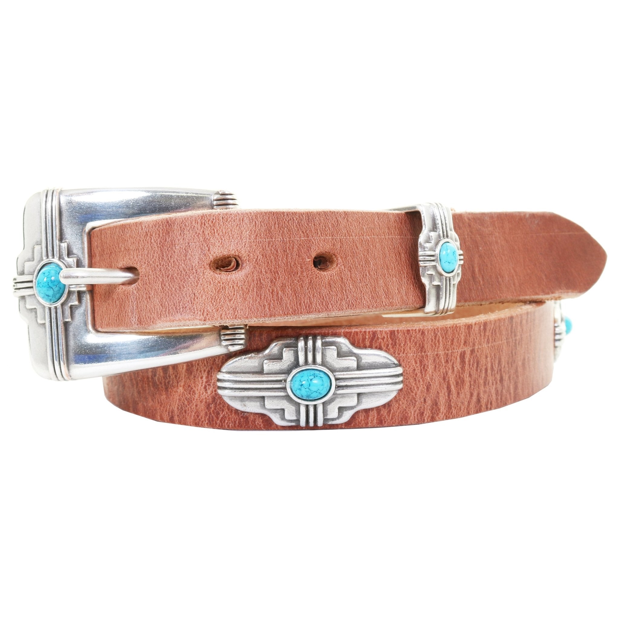 Wide Leather Belt - Turquoise with Brown Wash 28 US / 38 Europ