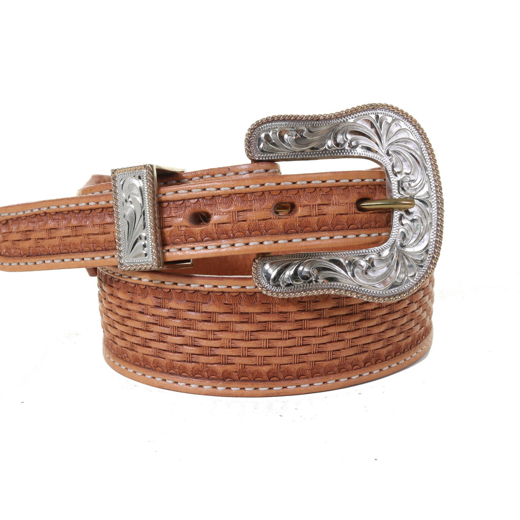 BS534 Silver Engraved Rope Edge Buckle Set Double J