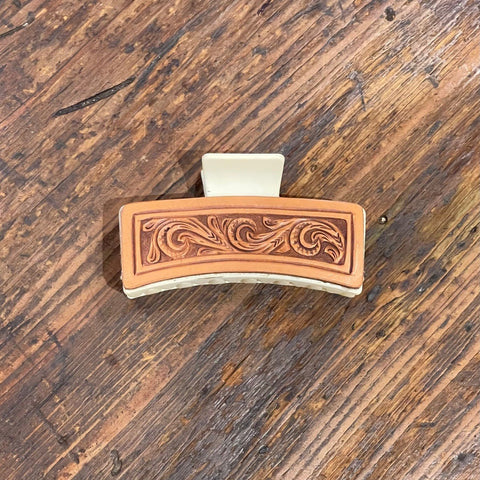 Tooled Leather Hair Clip #2