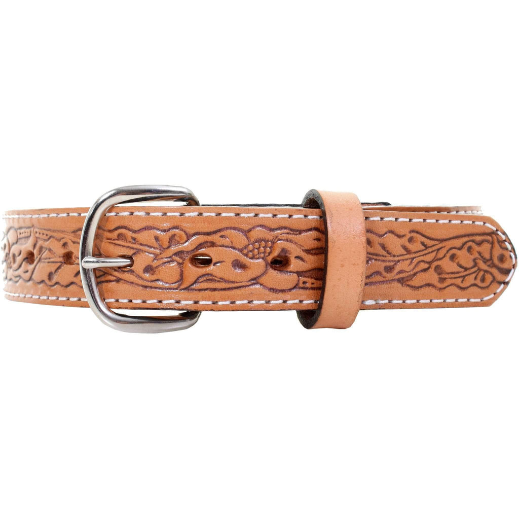 KB24/WHITE - Natural Leather Tooled Kids Belt - Double J Saddlery