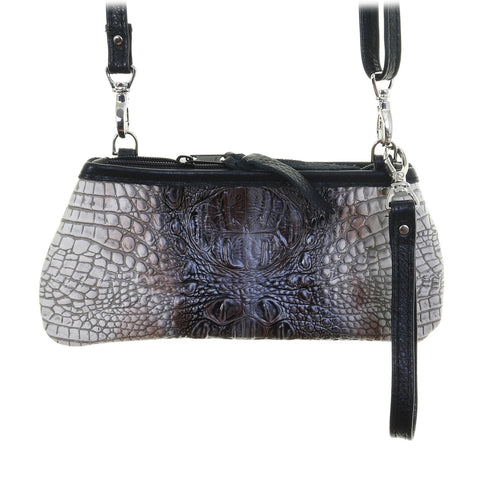 Black Leather Croc With Swarovski Crystal Cross Handbag