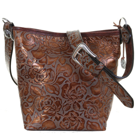 Leather crossbody bag with all-over embossed eagle