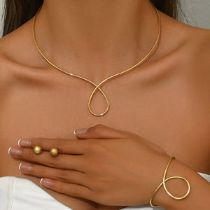 18K Gold-Plated Stainless Steel Geometric Necklace Earrings Bracelet Jewelry Set - LIZKELA