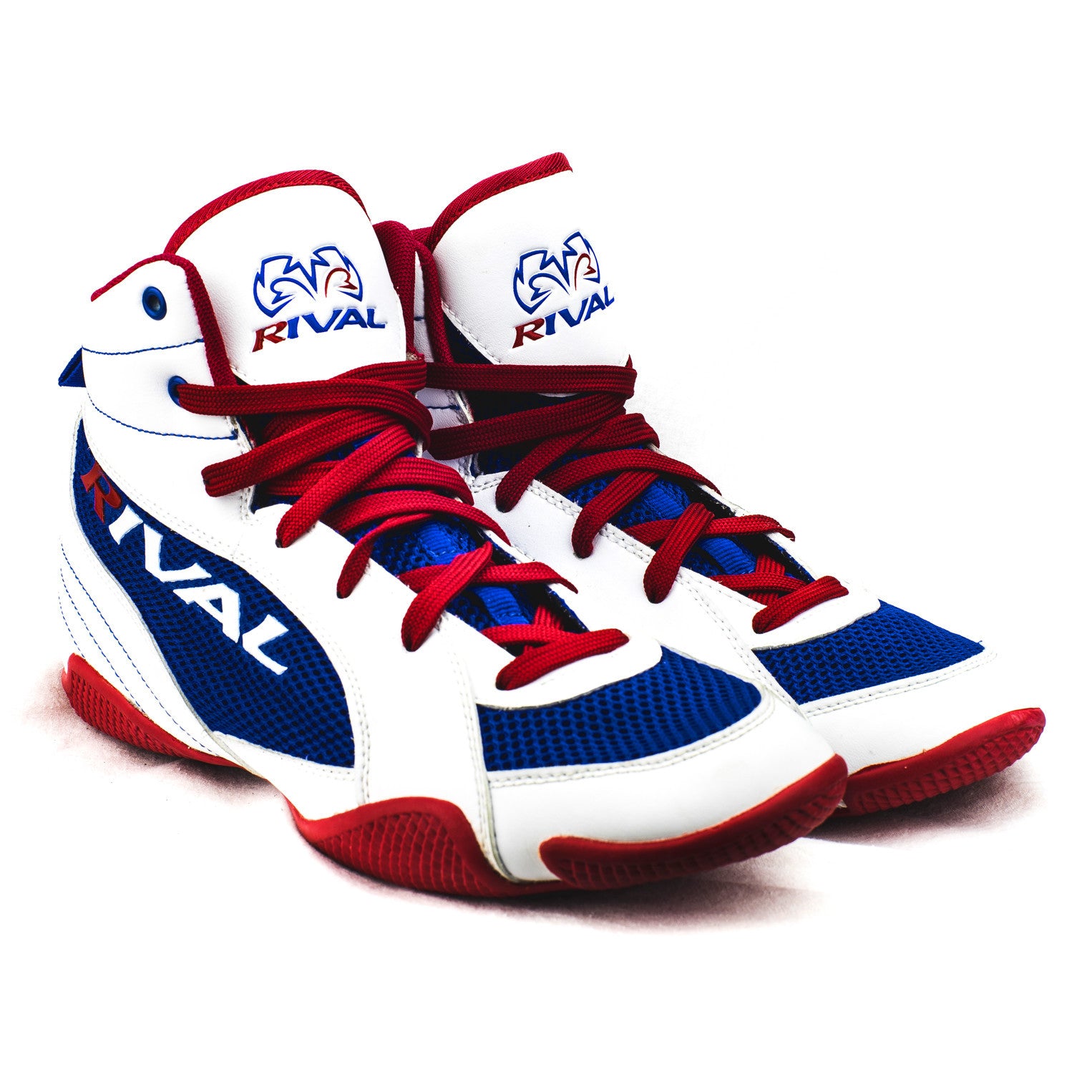 red and blue boxing boots