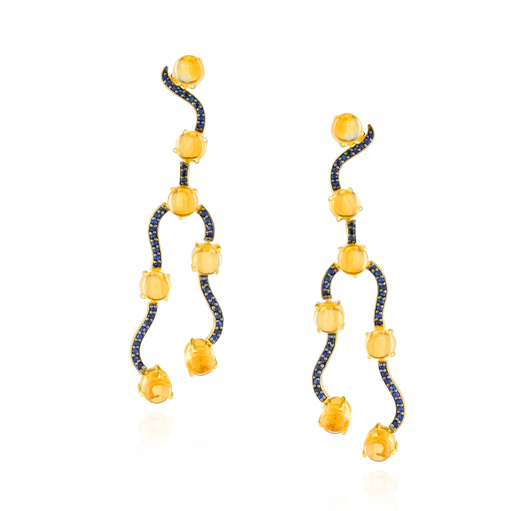 925 Silver Earrings with Citrine Cabochons & Blue Sapphires