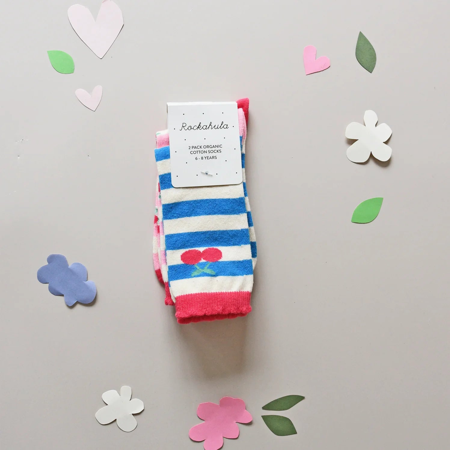 Cherry Stripe 2 Pack Socks - Size 9-12 Jr