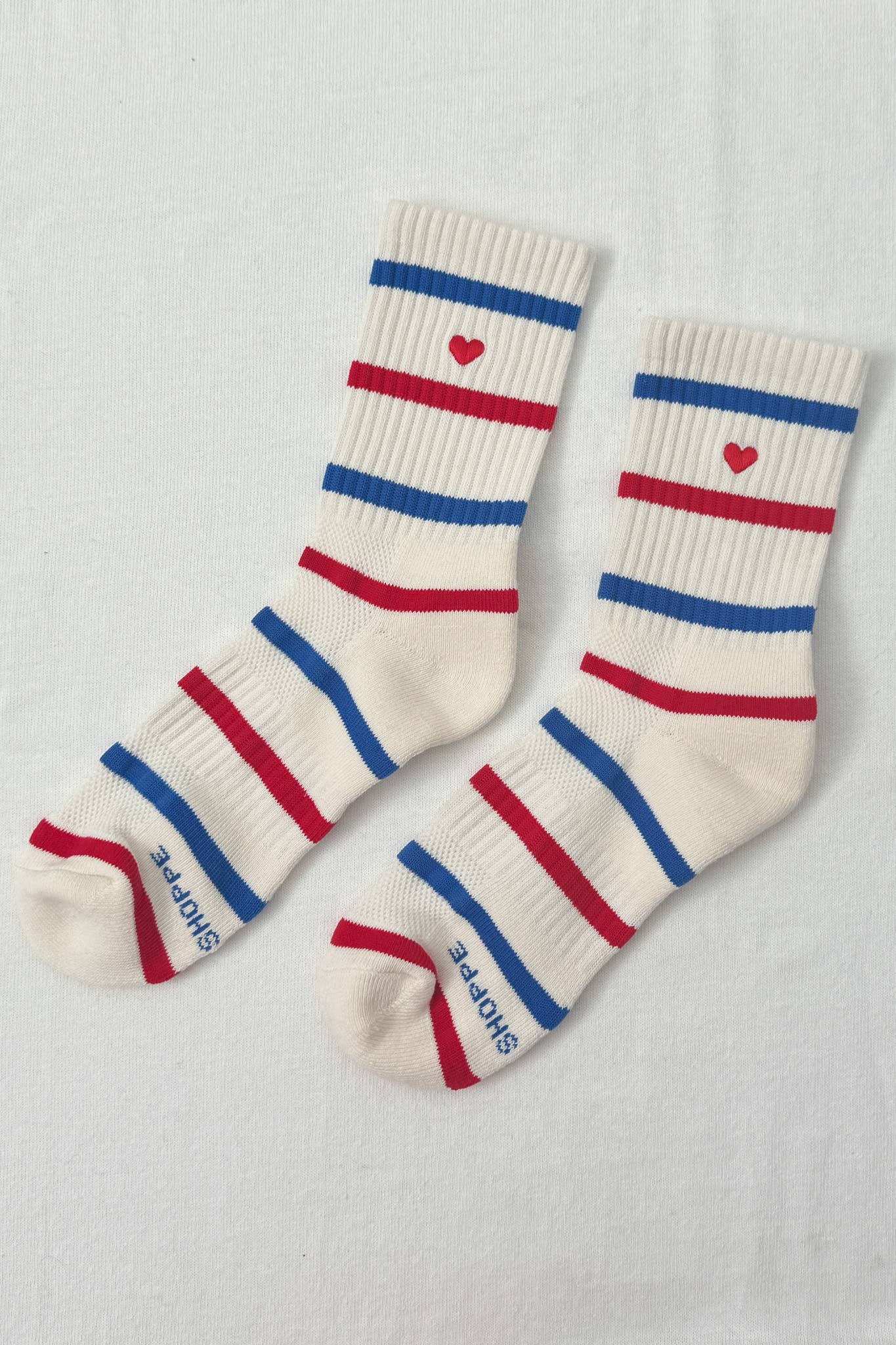 Embroidered Boyfriend Socks - Red, Blue & Heart