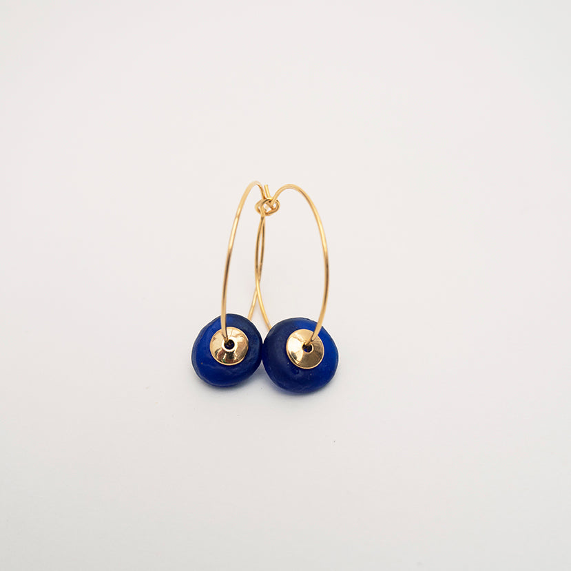 Brass + Bold - Abacus deep blue+gold hoops