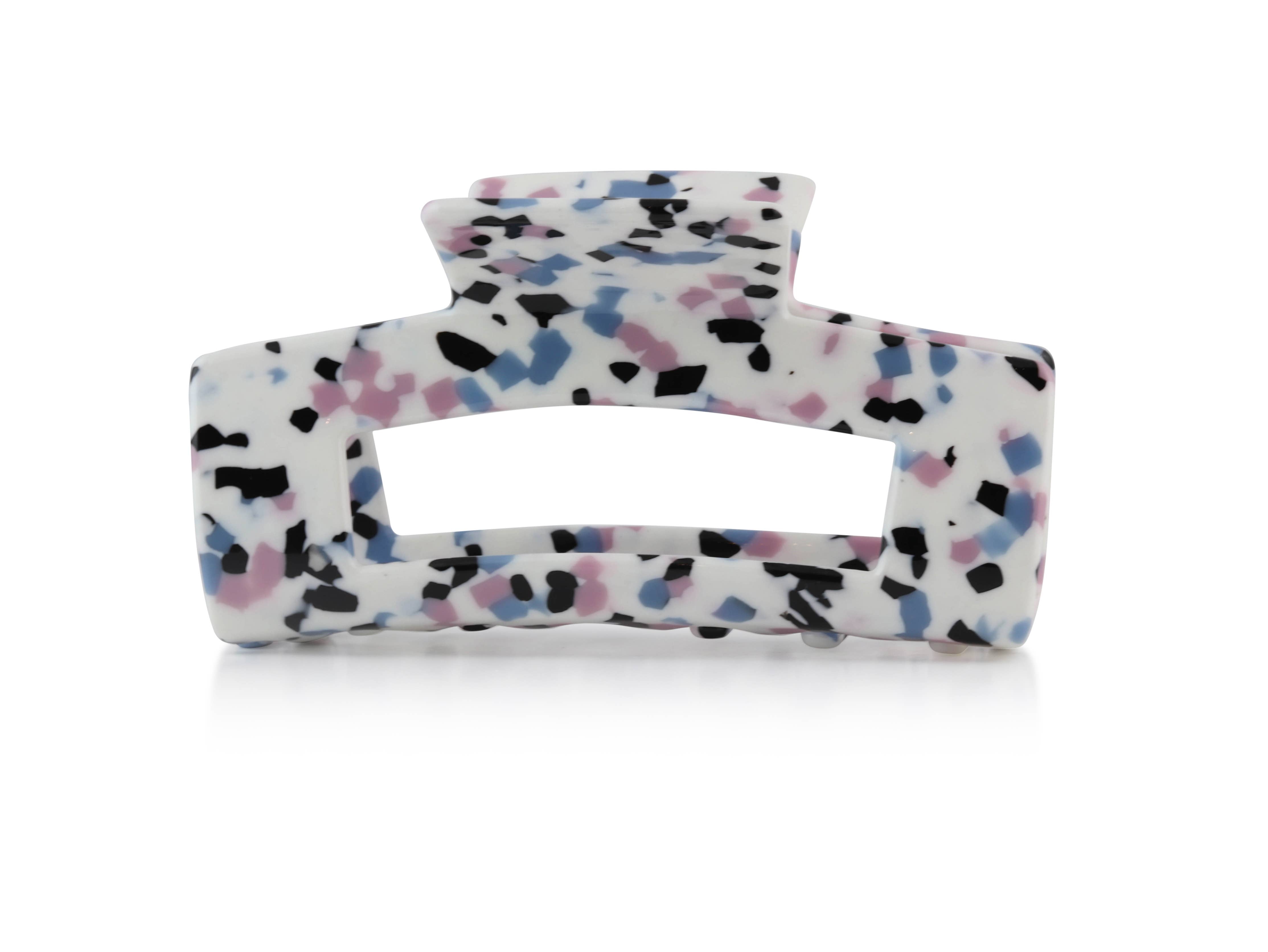 Big Metal London - Donatella Resin Oversized Bulldog Hairclip: White/Blue/Black