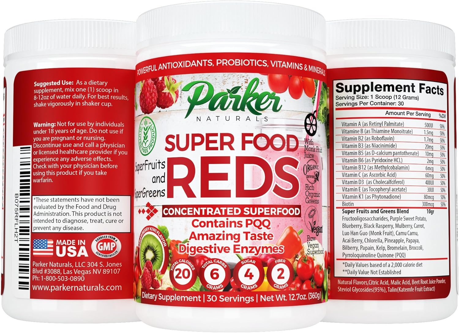 Parker Naturals Citrus L-Carnitine & Parker Naturals SuperFood Reds Organic Antioxidant Powder Bundle