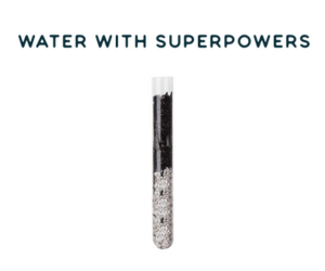 Test tube with Phox alkaline refill granules with the text "water with superpowers"