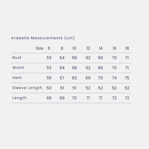 Arabella Size Guide