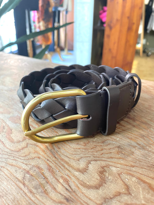 Braided Leather Belt Dark Brown