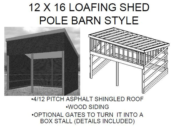 12 x 16 loafing shed pole barn style – mendon cottage books